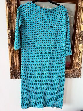 Vintage Turquoise and Black Long Sleeve Shift Dress